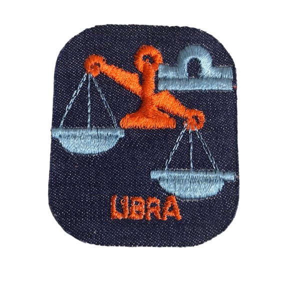 Vintage Rumper Stitcher Libra Embroidered Sew Iron On Patch Astrology Denim Oran - Picture 3 of 4